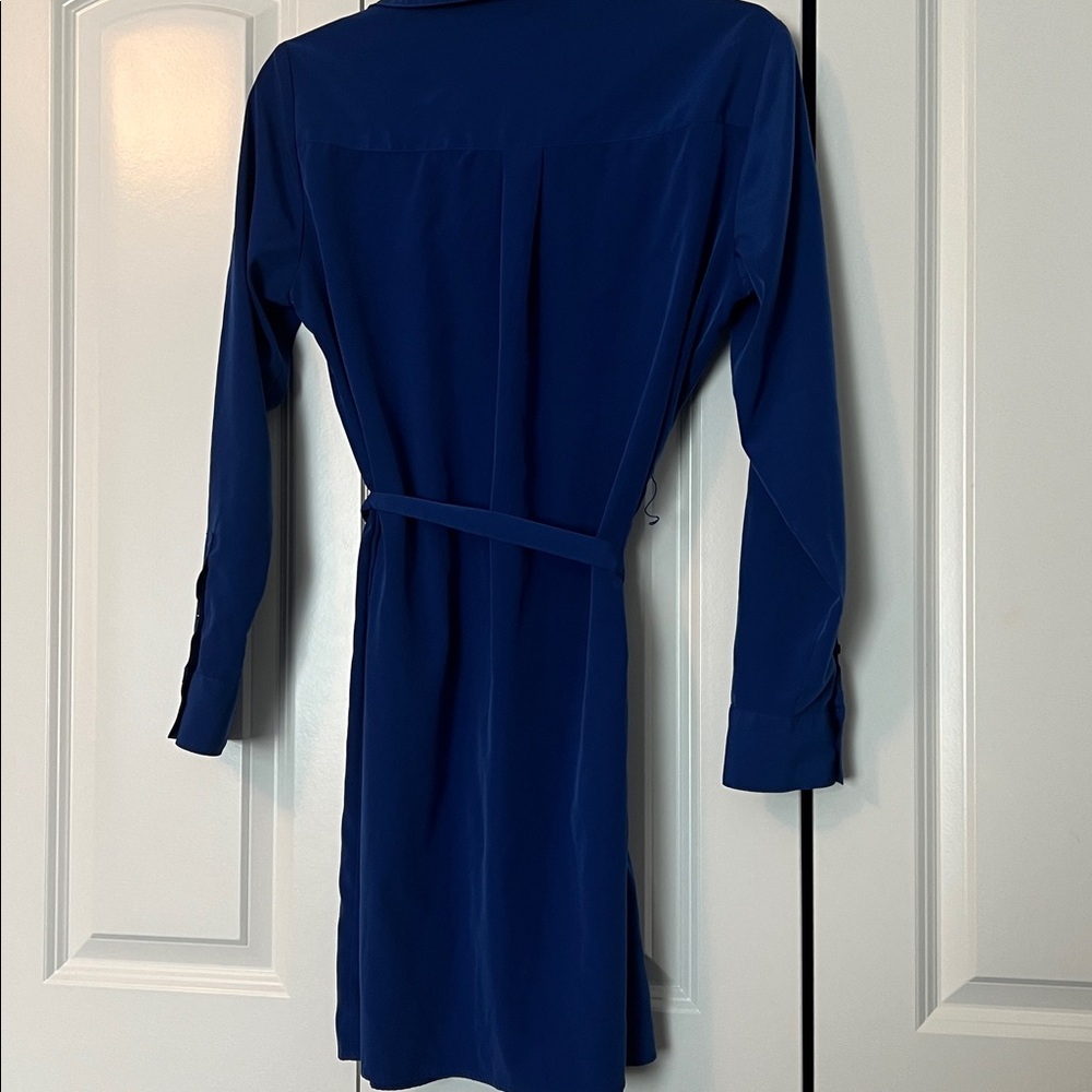 Express Royal Blue Long Sleeve Shirt Dress with Tie Waist - Picture 6 of 7